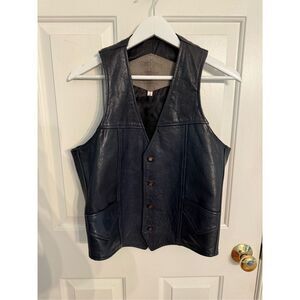 Vintage Gary Gordon by Julius & Sons Black Leather Button Up Vest sz S EUC